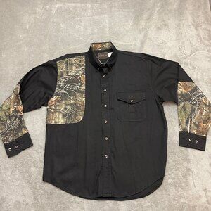 Lynch Men’s Shirt Black Camo Long Sleeve Button Down Size Large Hunting Outdoor